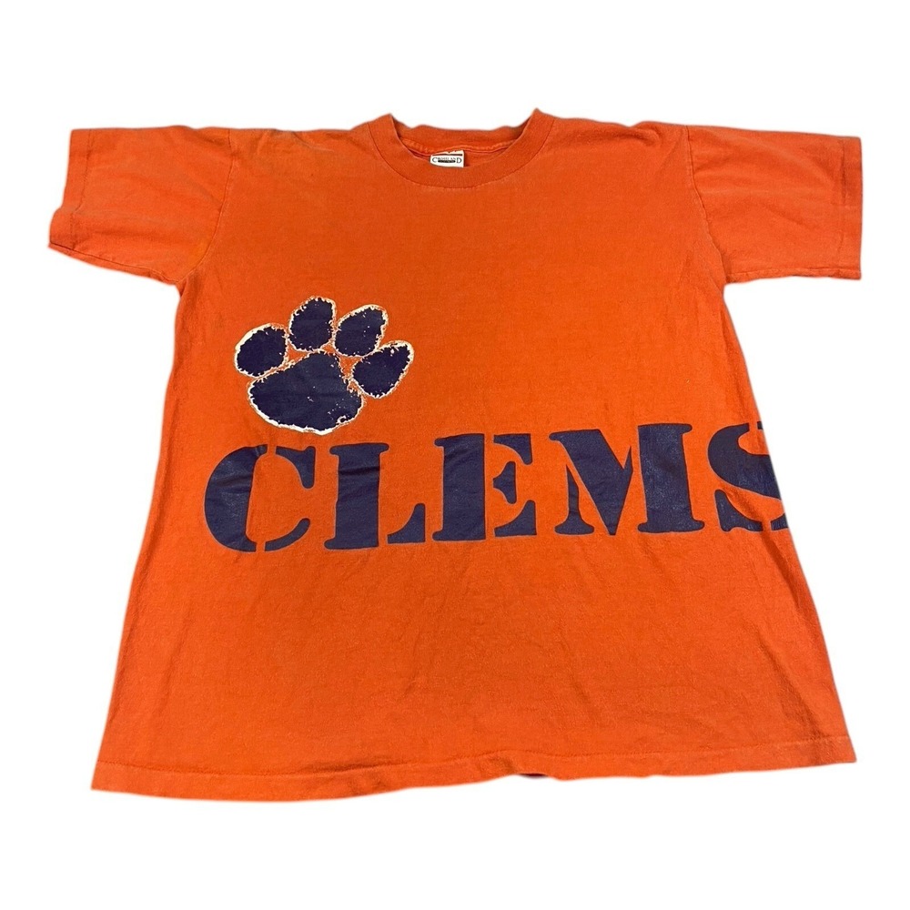 VTG 90s Clemson University T-Shirt‎ Mens MED Tigers Single Stitch Paw Print RARE